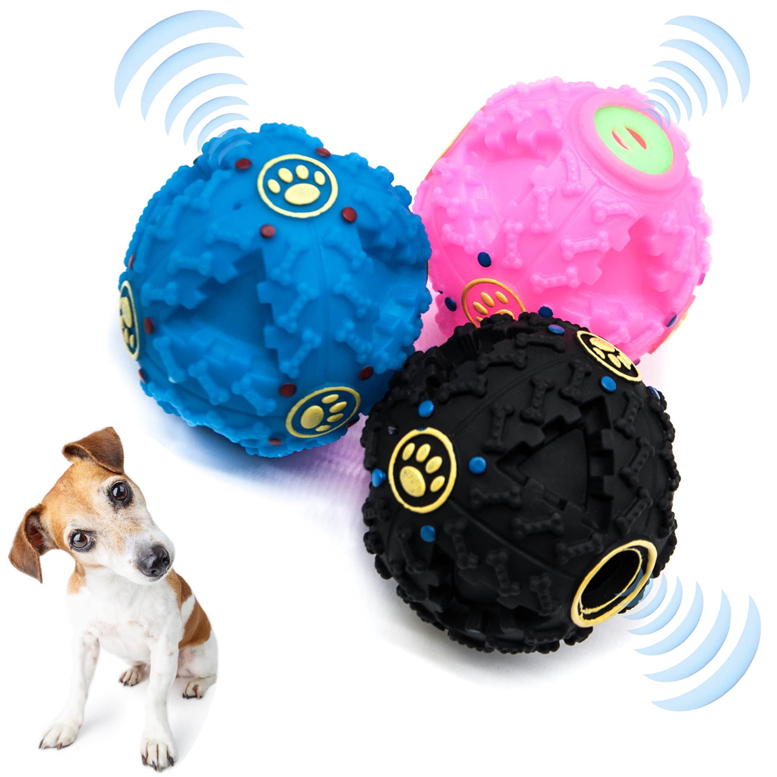 Petopedia 2x 10 cm – Giggle Balls for Dogs – Interactive Dog Toys for Boredom – TREAT DISPENSING – Exciting Sound, Treat Toy, Teeth Cleaning, Bite Resistant, Dog Chew (Assorted (Pack of 2))