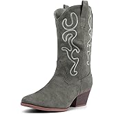 Bandkos Cowboy Boots for Women Cowgirl Mid Calf Western Embroidered Boot Low Chunky Block Heel Fashion Boots