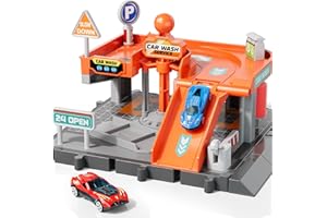 KIZONLY Toy Cars Playsets, Toy Car Wash for Kids, Activity Drivers Playset, 1:64 Scale Car, Parking lot with Track, Foam Roller, Drying Flaps, Car-Activated Garage Playing Method