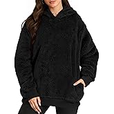 MANGOPOP Fleece Pullover for Women Oversized Sherpa Hoodie Cute Fuzzy Sweatshirt with Pockets Windproof Winter Outfits 2025