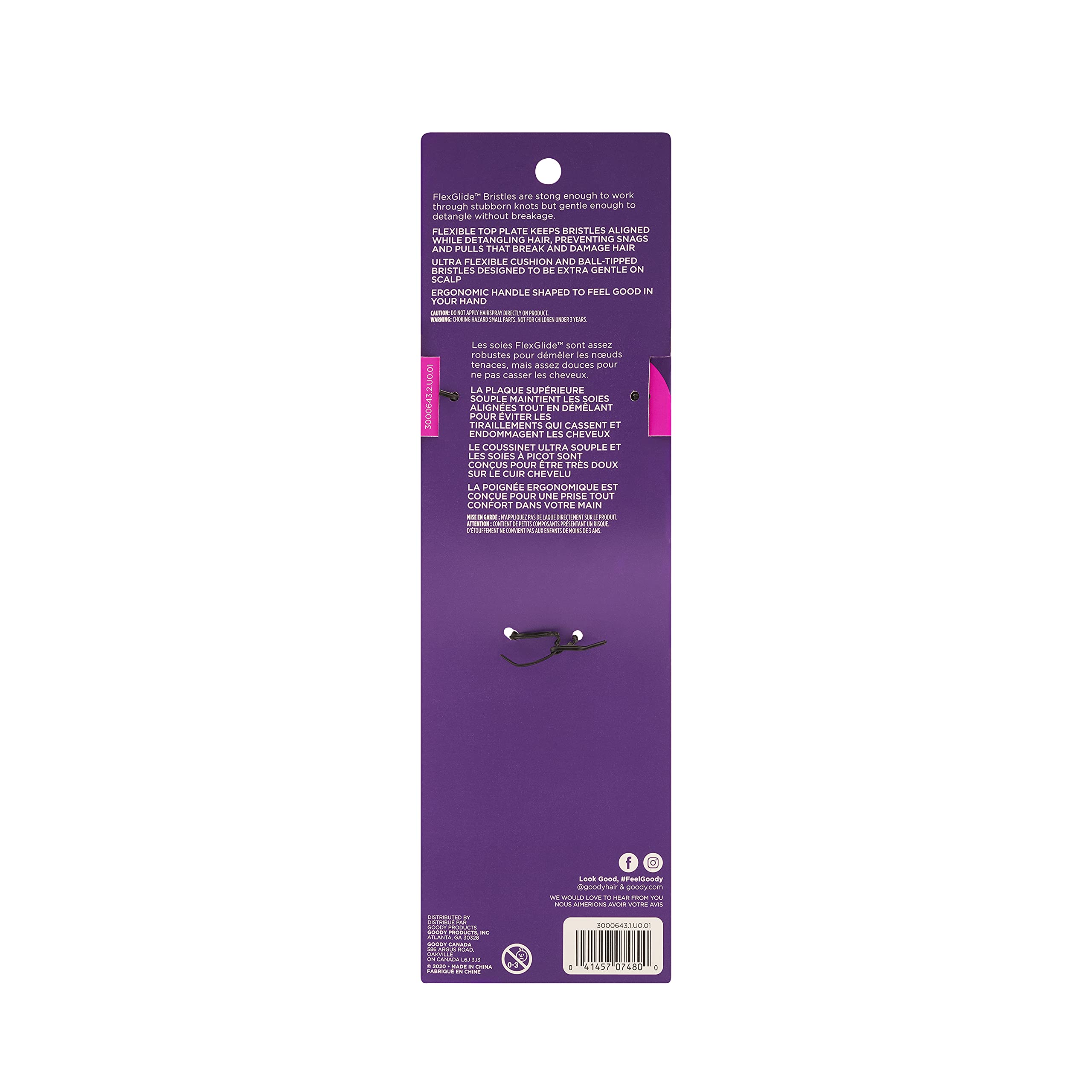 Goody Detangling Oval Hair Brush, Purple, and Grey - For All Hair Types - FlexiGlide Bristles Prevent Snags and Pull That Damage Your Hair - Pain-Free Hair Accessories for Women, Men, Boys, and Girls