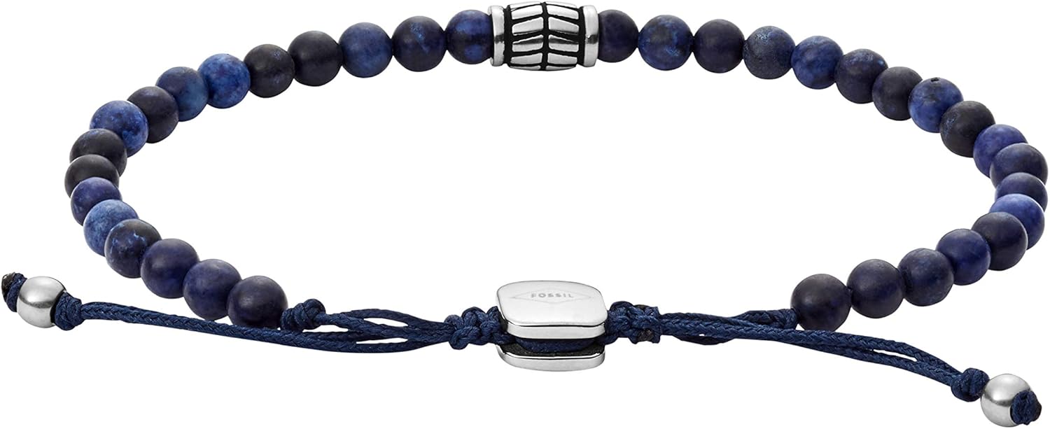 Fossil Men's Beaded Bracelet, Color: Black/Blue (Model: JF02888040): Jewelry