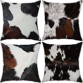 ZHLF Set of 4,Black White Cowhide Pattern Decorative Throw Pillow Cover Rustic Animal Skin Pillowcase Farmhouse Cozy Cushion Case Decor for Sofa Couch Bed 18"x18"/45x45cm