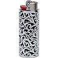 HUMWE Vintage Metal Lighter Case Sleeve Cover Holder with Hollow Pattern Design for BIC Full Size Lighter Type J6 (Silver)