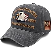 250 Anniversary USA Hat Embroidered Adjustable 250 Anniversary USA Hat,Patriotic Bald Eagle Baseball Cap for Men Women Gifts