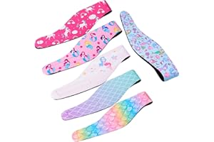 TASHIPPA 6 Pcs Swimming Headbands for Kids, Adjustable Swimming Ear Protection Bands Cute Cartoon Waterproof Swim Headbands for Girls Swimmers Age 6-12, Head Circumference 18.11-19.70 Inch