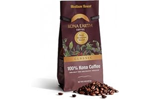 KONA EARTH 100% Kona Coffee, Classic Medium Roast, Whole Bean (8oz) Farm-Direct, Authentic Hawaiian Kona Coffee beans from Hawaii’s Big Island, Micro-Batch-Roasted