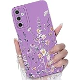 CASBST for Samsung Galaxy A15 5G Phone Case, Fashion Flower Pattern Design Girls Women Liquid Silicone Cover, Slim Shockproof and Scratch-Resistant Soft Case for Samsung A15 - Purple