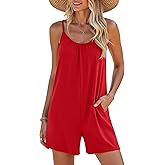 LILBETTER Womens Summer Casual Loose Rompers Sleeveless Stretchy Short Jumpsuits with Pockets