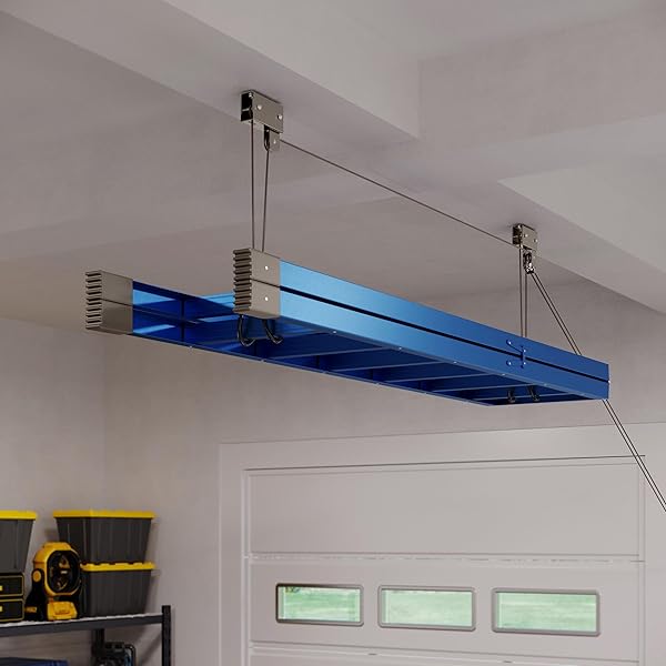RAD SPORTZ KAYAK STORAGE HOIST – OVERHEAD PULLEY SYSTEM WITH 125LB CAPACITY FOR CANOES, BIKES, LADDERS, AND MORE FOR CEILINGS UP TO 12FT (GRAY)