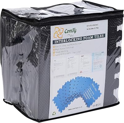 ComFy Mat 20 Interlocking Exercise Tiles 1x1 Non-Slip Grey with Bag