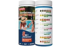 AKSBTEC Salt-Water Pool Test Strips Kit, 8IN1 Salt Pool Test Strips 100 Strips for Salt Water Pool Testing Kit Pool Salt Test Strips for Pool, Hot Tub&Spa Testing Salt Chlorine pH and More