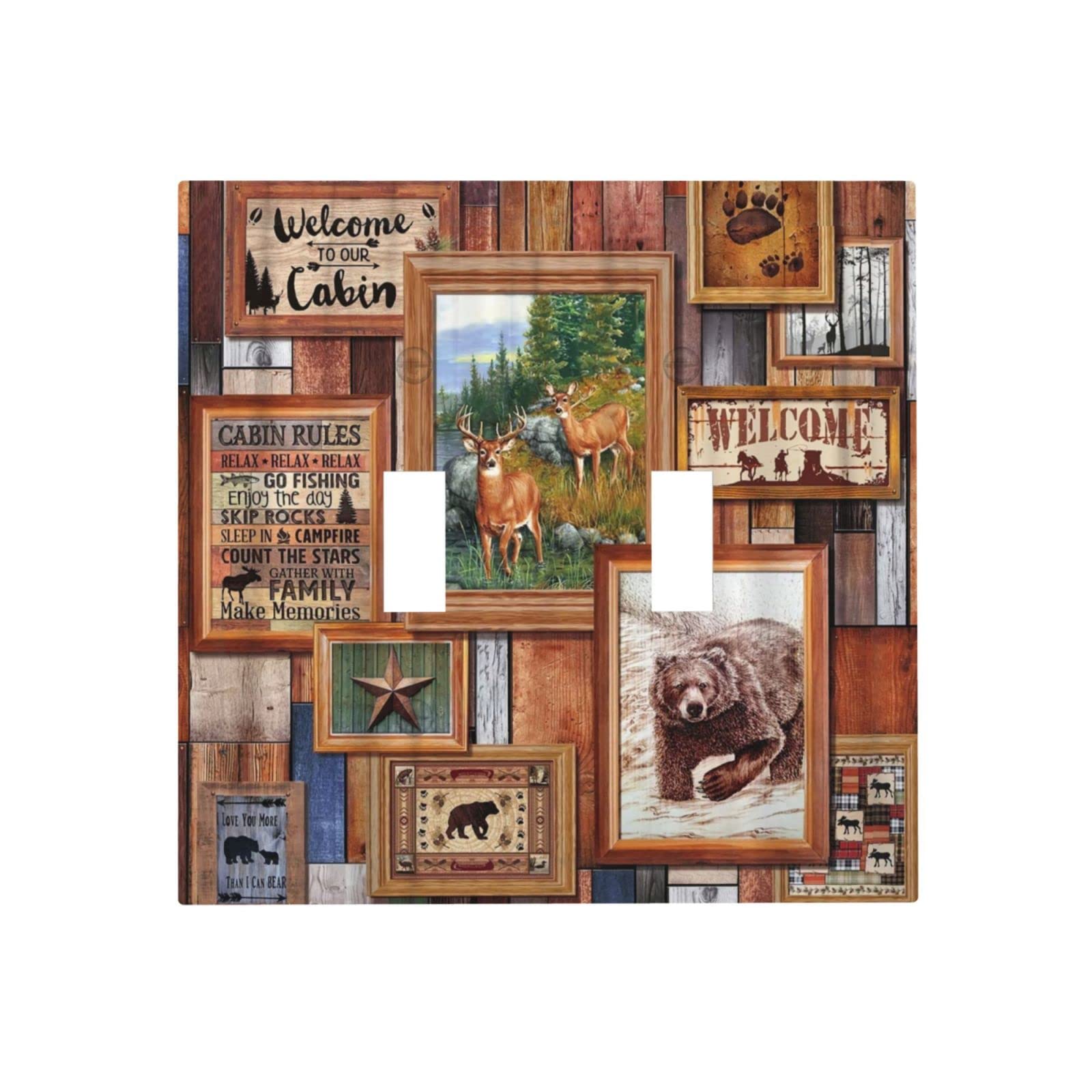 Rustic Lodge Bear Deer Double Toggle Light Switch