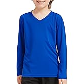 QBK 4T to Youth Neon Shirt Kids Rash Guard UPF 50+ V-Neck Dry Fit Athletic Performance Long Sleeve Shirts for Boys and Girls