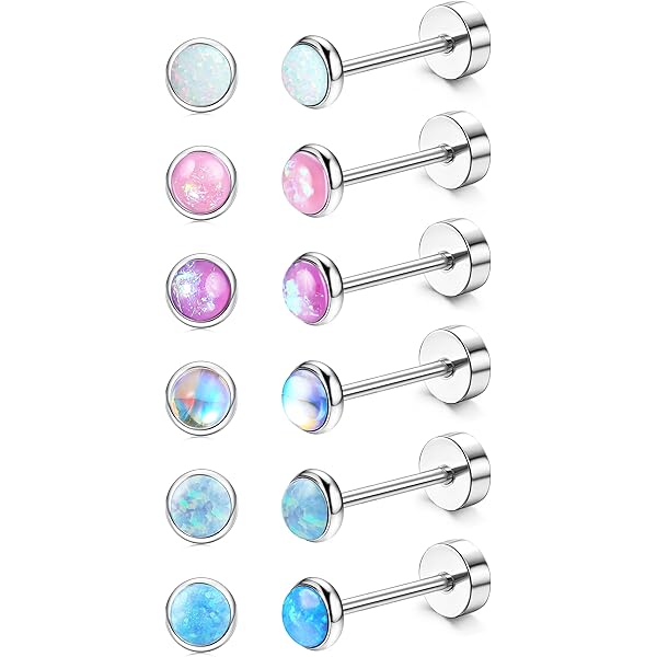 6-Pair Titanium Stud Earrings Set - Hypoallergenic Flat Back For Sensitive Ears