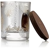 Thymes Frasier Fir Candles - Statement Collection - Silver with Pine Needle Design - Scented Candles for Home Decor - Notes of Siberian Fir Needles, Cedarwood & Sandalwood - Petite (5 oz)