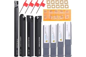 VerRich Indexable Lathe Turning Tools 1/2"12mm Shank 14Pcs kit,4 Pcs Metal Lathe Tools Holder with 10pcs CMT09T304 Carbide In