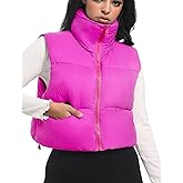 Buauty Cropped Puffer Vest Women Winter Puffy Vest with Pockets Lightweight Stand Collar Zip Up Sleeveless Jacket