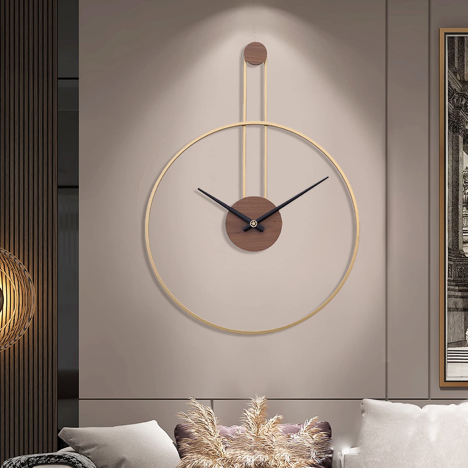 Photo 1 of YISITEONE Large Decorative Wall Clock for Living Room,Metal & Walnut Dial Home Decor Silent Non Ticking Lightweight Clocks for Bedroom, Study, Office Decorations, 28.7''×21.6'',Gold