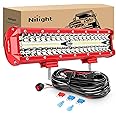 Nilight LED Light Bar 12 Inch Triple Row Spot Flood Combo Lights with Wiring Harness Kit for Fog Driving Work Lighting on Off-Road Truck SUV ATV UTV