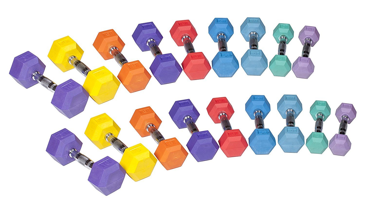 Buy York Barbell Color Coded Rubber Hex Dumbbell STARTER Set (1) PAIR each 2lb, 3lb, 4lb, 5lb