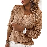 Women's V Neck Long Sleeve Pullover Sweater Lightweight Knit Sweaters Novelty Sweaters