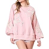 Pinclodly Women's Cute Bow Sweatshirt Casual Lantern Long Sleeve Crew Neck Sweatshirts Fall Loose Fit Y2k Pullover Tops 2026