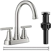 FORIOUS Centerset Bathroom Faucets for Sink 2 or 3 Hole, Brushed Nickel 4 Inch Bathroom Sink Faucet with Pop up Drain and cUPC Hose, 360° spout, Two Handles for Restroom,Vanity, RV Remodel