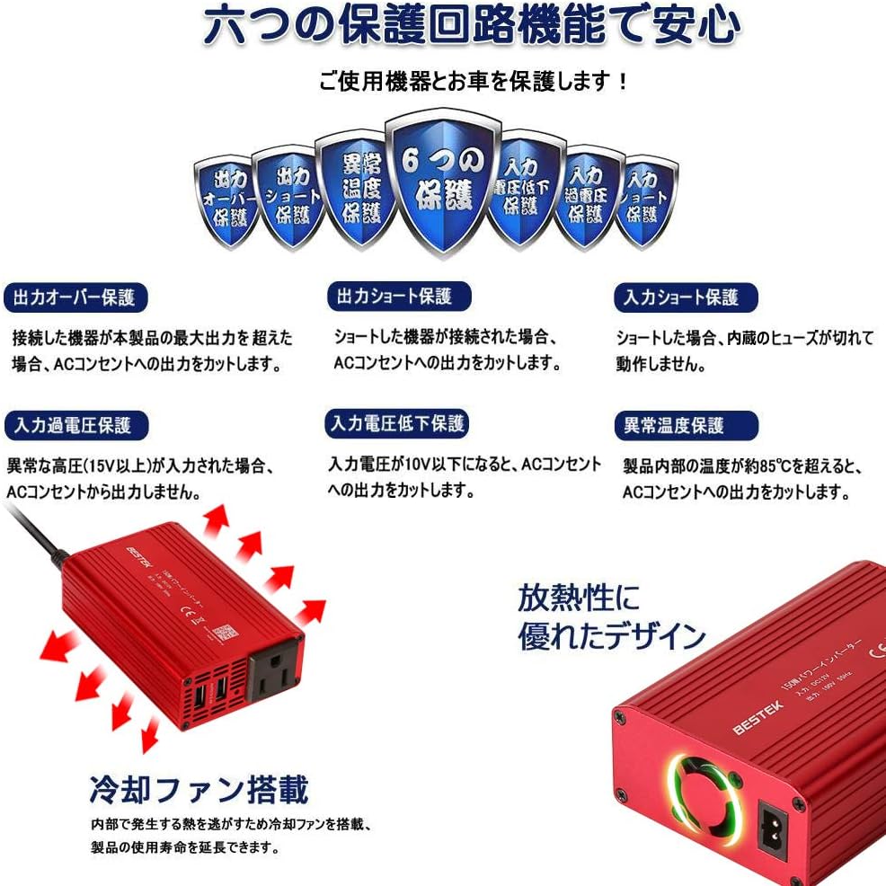 Amazon Bestek 超小型 カーインバーター 150w シガーソケット 車載充電器 Usb 2ポート Acコンセント 1口 Dc12vをac100vに変換 Mri1510hu Rd インバーター コンバーター 車 バイク