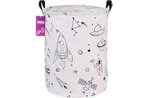 INGHUA Laundry Hamper Large Canvas Fabric Lightweight Storage Basket/Toy Organizer/Dirty Clothes Collapsible Waterproof for College Dorms, Boys and Girls Bedroom,Bathroom(Spaceships)