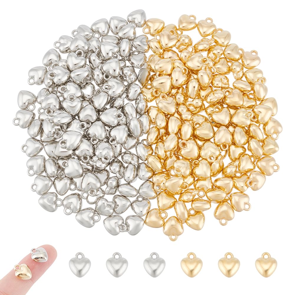 UNICRAFTALE about 200pcs 2 Colors Puffy Heart Charm Tiny Love Pendant CCB Plastic Pendants 1.6mm Small Hole Peach Heart Charms Golden Dangle Pendants for Valentine Gifts DIY Necklace Bracelet