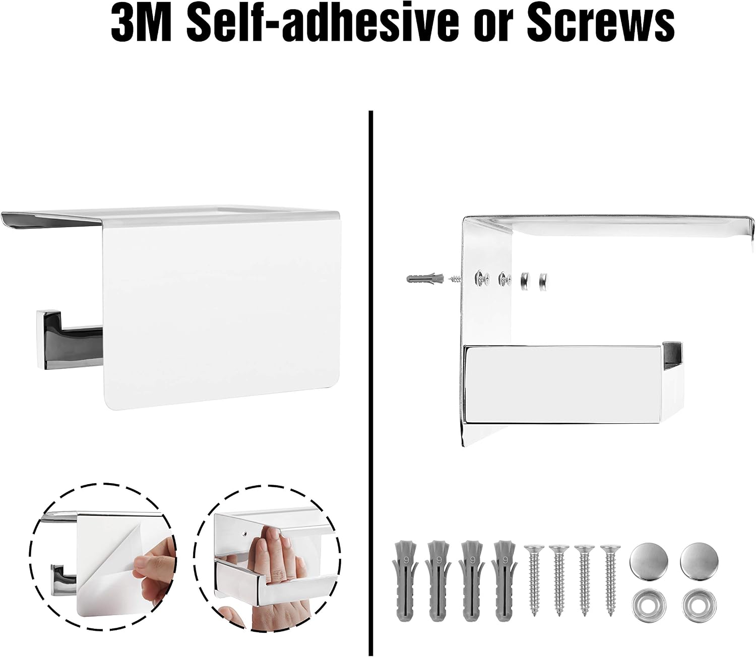 HITSLAM Chrome Toilet Roll Holder with Phone Self, Self Adhesive Toilet Paper Holder for Bathroom SUS 304 Stainless Steel - Image 4
