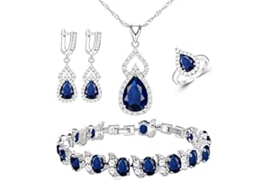 LMXXVJ Women Jewelry Set Platinum Plated Necklace Open Ring Earrings Bracelet Set,Birthday/Anniversary Mother’s Day Jewelry Gifts for Mom/Wife/Sister/Best Friend