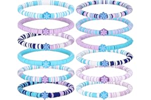 Huquary Snowflake Bracelets Snowflake Birthday Party Favors Supplies Stretch Adjustable Clay Bracelets Blue Purple Friendship Bracelet for Birthday Gifts Goodie Bag Decorations