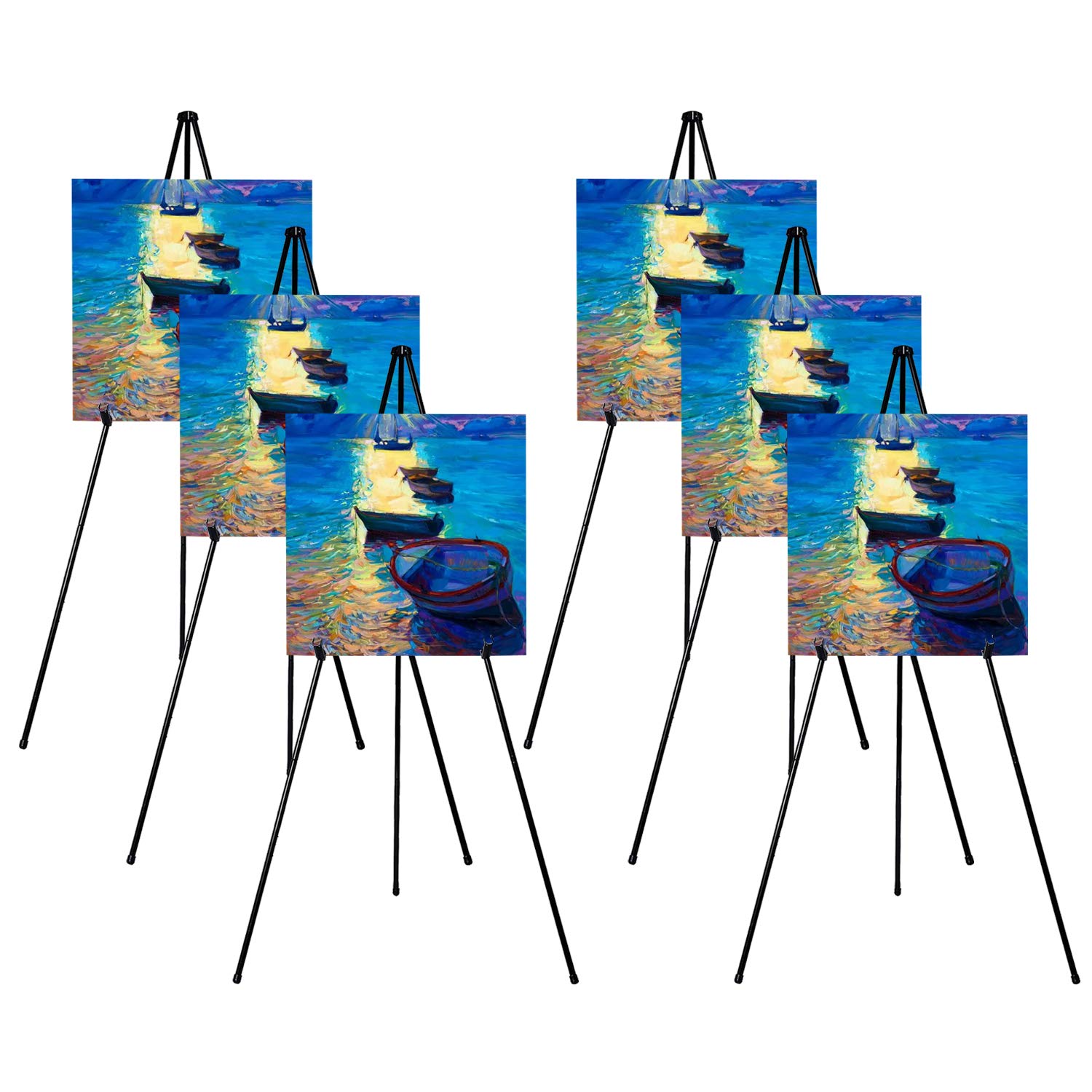 Mutualsign Art Easel, Folding Tripod Easel, Portable Floor Stand Easel, Lightweight Metal Adjustable Display Easel, Collapsible Easel for Trade ShowsPresentationsPostersArt Displays. (6 Packs)