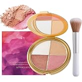 4-In-1 Eye &amp; Cheek Palette, Blush Highlighter with 1 PCS Brush | Multifunctional Blush Palette with Eyeshadow and Highlighter Makeup, Natural Glow Contour Powder for Women All Skin Tones