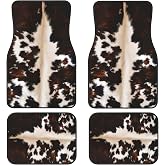 Artistic Fabric Car Floor Mats-Non-Slip Rubber Backing,Front (26.8x17.3in) & Rear (13x17.3in) Set-Water Absorbing, Durable Automotive Floor Liners with Stylish Patterns,Cowhide