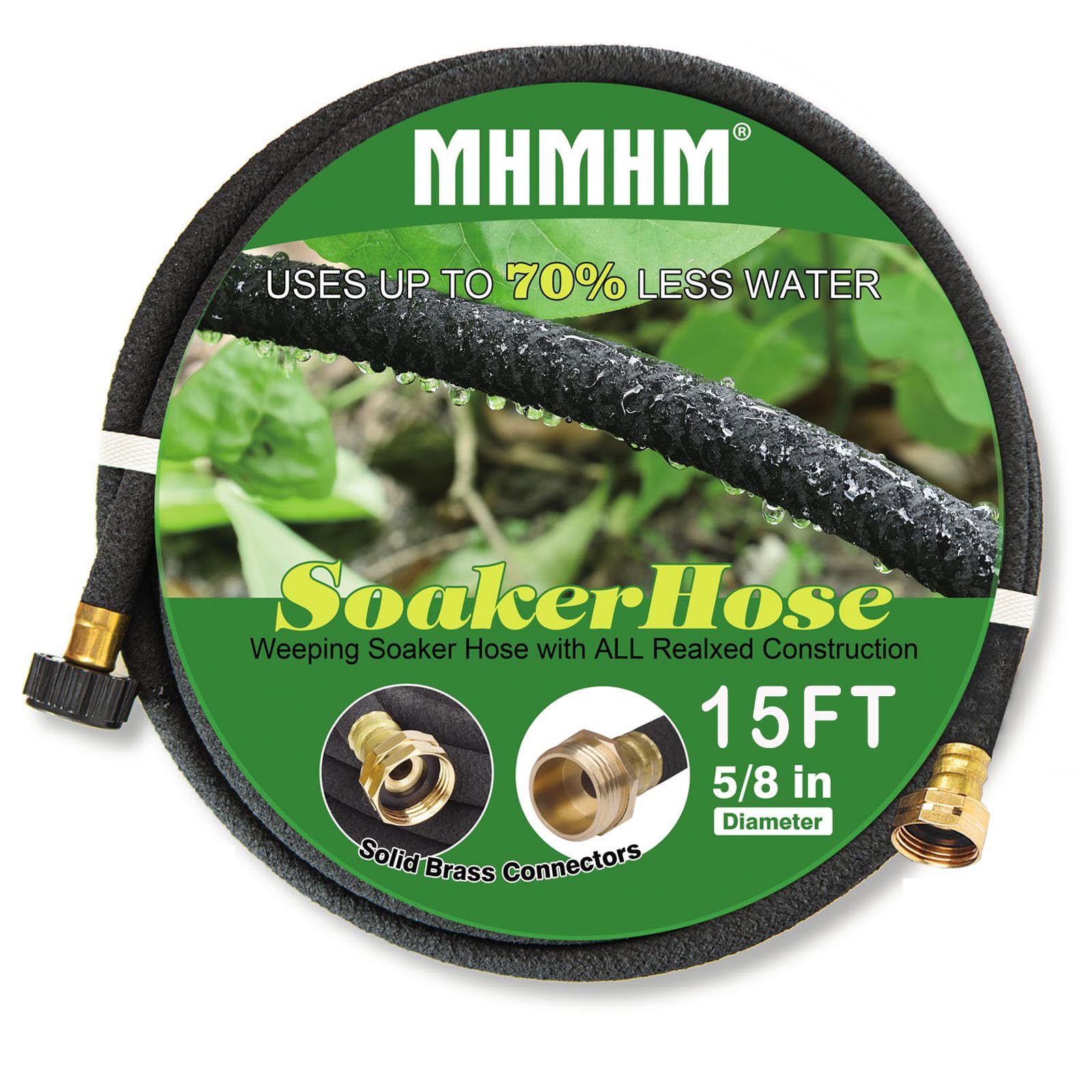 Photo 1 of MHMHM 5/8" Soaker Hose for Garden Drip Hose Irrigation System with Solid Brass Fitting for Lawns Flower Beds & Vegetable Gardens (15FT)