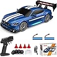 KAIMIO 1:24 Scale RC Drift Car 4WD 2.4GHz 30KM/H High Speed Racing Sport Toy Car with LED Lights, Racing and Drift Wheels (8602-Blue)