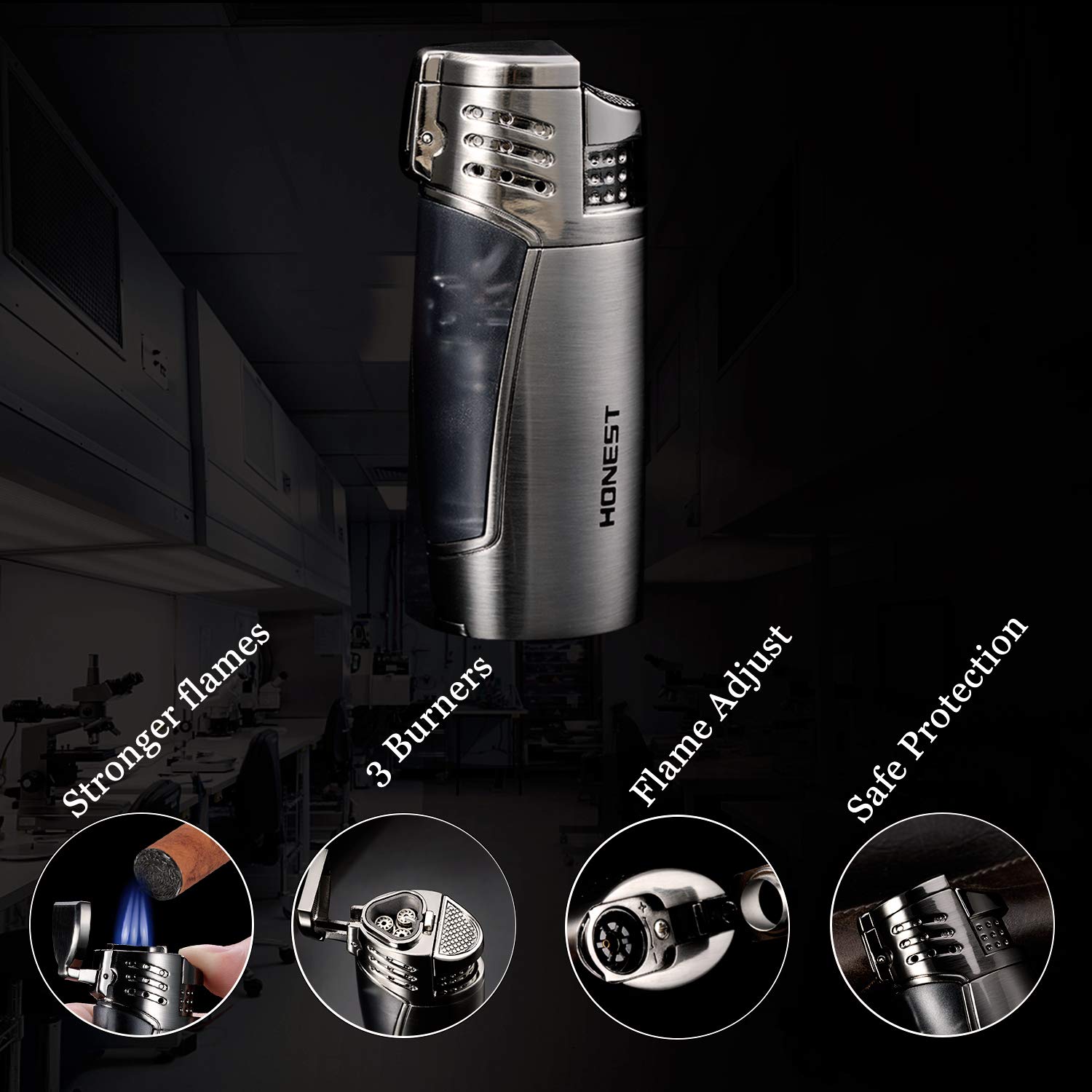 Sturmfeuerzeug,Jet Flamme gasFeuerzeug Zigarren Mit Zigarrenschneider, Nachfüllbare Gas-Sturmfeuerzeug, Pfeifenfeuerzeug