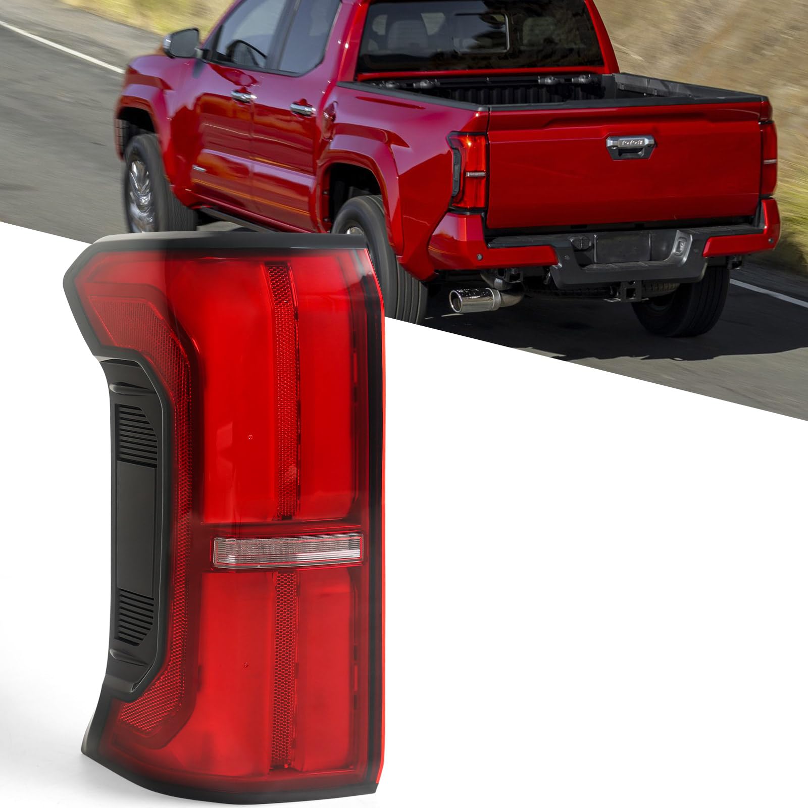Photo 1 of Huray Left Full LED Tail Light Assembly for Toyota Tacoma 2024 2025, LH Taillight w/o Tailgate Switch Rear Brake Lamp w/o Side Marker Light Replacement for 81560-AK040 Driver Side (Smoked)