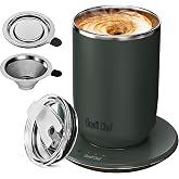 Self-Heating Coffee Mug, Coffee Mug with Self Stirring&amp;Fast Heating, 10oz Temperature Controlled Coffee Cup Warmer, Heated for Tea/Coffee at Office/Kitchen/Travel, with Reusable Coffee Dripper, Green