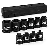 TecoTek 1/2" Drive Pipe Plug Socket Set, Square Drive Socket, 10-Piece, SAE, 4 Point Sockets, CR-MO, Tapered Male Square Driv