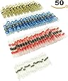 50pcs Solder Seal Wire Connector, Sopoby Solder Seal Heat Shrink Butt Connectors Terminals Electrical Waterproof Insulated Marine Automotive Copper(23Red 12Blue 10White 5Yellow)