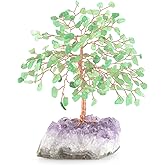 MASGEMES Gemstone Crystal Tree of Life,Natural Green Aventurine with Amethyst Cluster Base,Feng Shui Gift Bonsai Money Tree,Home Decor for Luck and Wealth 5.5"-6.3"