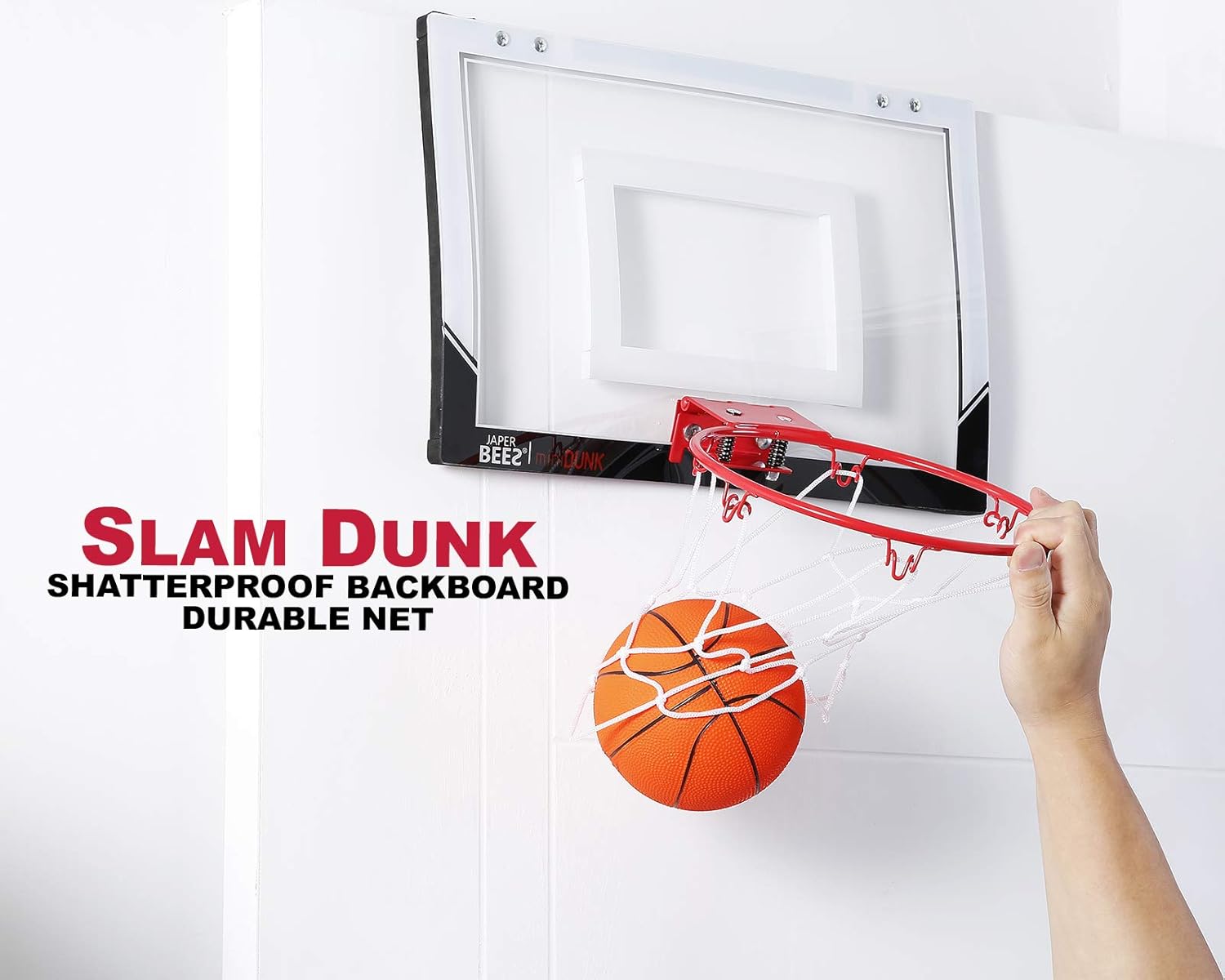 JAPER BEES Indoor Mini Basketball Hoop Over The Door & Wall Mount w/Shatterproof Backboard(Mini Dunk) : Clothing