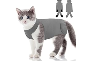 SUNFURA Cat Recovery Suit Female, Cat Surgery Recovery Suit Male Kitten Onesie for Cats After Surgery, Cat Surgical Recovery Suit E-Collar Alternative, Cat Spay Recovery Suit Anti Licking, Grey L