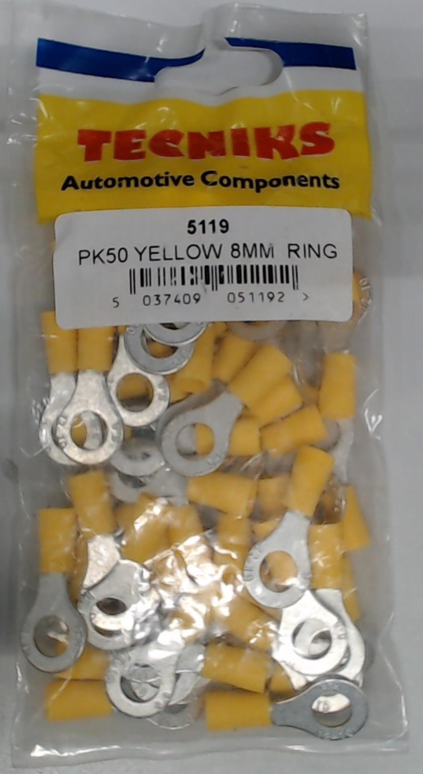 Tecniks 8mm Ring Terminals - Yellow