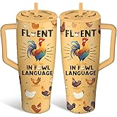 40 oz Chicken Tumbler with Handle and Straw - Reusable Insulated Stainless Steel Water Bottle, Rooster Chickens Gifts for Chicken Lovers, Women, Birthday, Christmas Leakproof Coffee Travel Cups (1 pc)