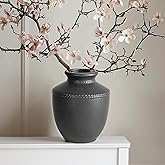 LIZOFER Farmhouse Ceramic Vase for Living Room Bedroom Black 7.45'' Flower Bouquet Vase for Fake Plant Home Decor Office Fireplace Centerpieces Rustic Retro Vintage Modern Gift Decoration
